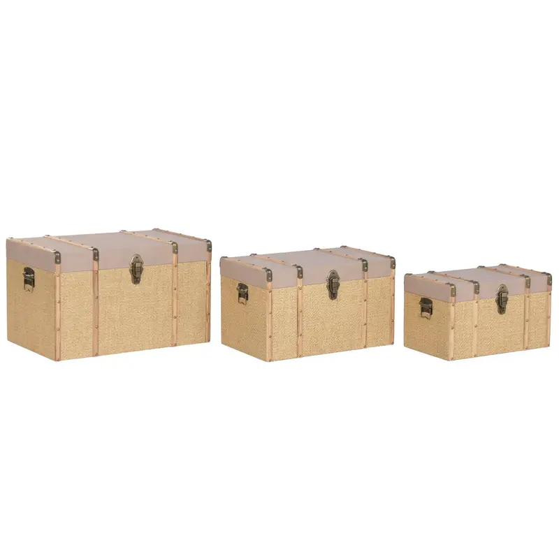 Set Of Chests Home Esprit Brown Natural Polyurethane Fibre Alpino 56 X 35 X 33 Cm (3 Units) 1