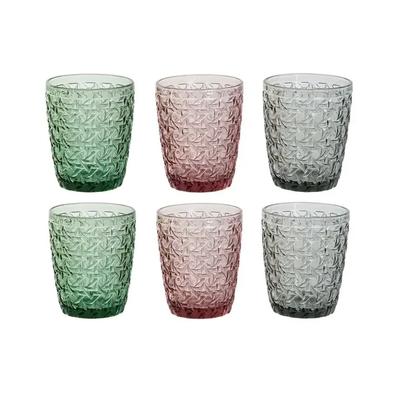 Set Of Glasses Dkd Home Decor Green Grey Pink Crystal With Relief 240 Ml (6 Units) 1