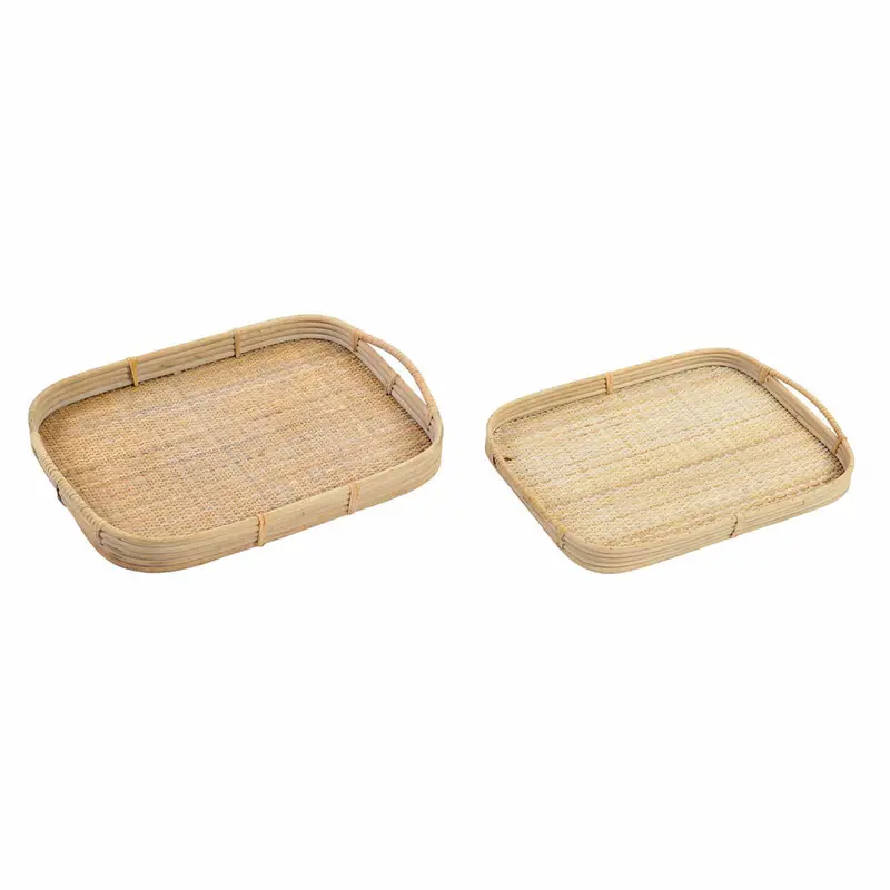 Set Of Trays Dkd Home Decor Brown Rattan (51.5 X 36 X 7.5 Cm) (44.5 X 31.5 X 6 Cm) (2 Pcs) 1