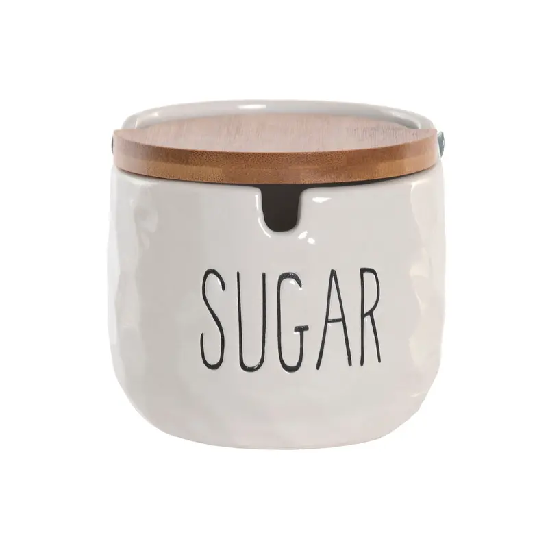 Sugar Bowl Home Esprit White Natural Bamboo Porcelain 10 X 10 X 9 Cm 1