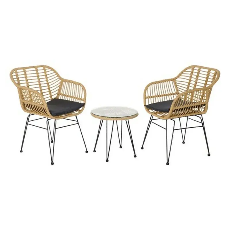 Table Set With 2 Chairs Dkd Home Decor Metal Rattan (3 Pcs) 1