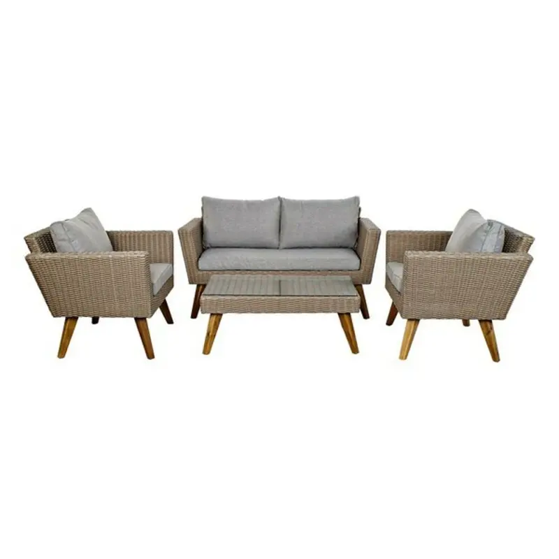 Table Set With 3 Armchairs Dkd Home Decor Mb-166666 137 X 66 X 70,5 Cm Crystal Wood Synthetic Rattan Steel (4 Pcs) 1