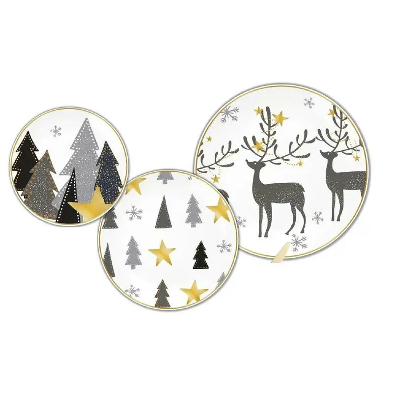 Tableware Dkd Home Decor White Grey Golden Porcelain Reindeer Christmas 18 Pieces 27 X 27 X 2 Cm 1