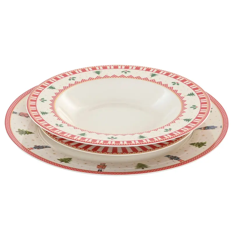 Tableware Home Esprit White Red Green Porcelain Christmas 18 Pieces 1