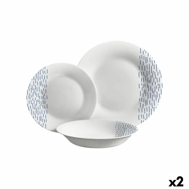Tableware Vivalto Blue White Opaline Glass Rain 18 Pieces (2 Units) 1