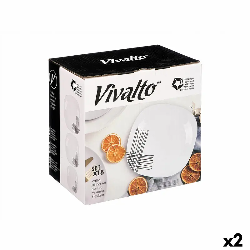 Tableware Vivalto White Black Opaline Glass Stripes 18 Pieces (2 Units) 1