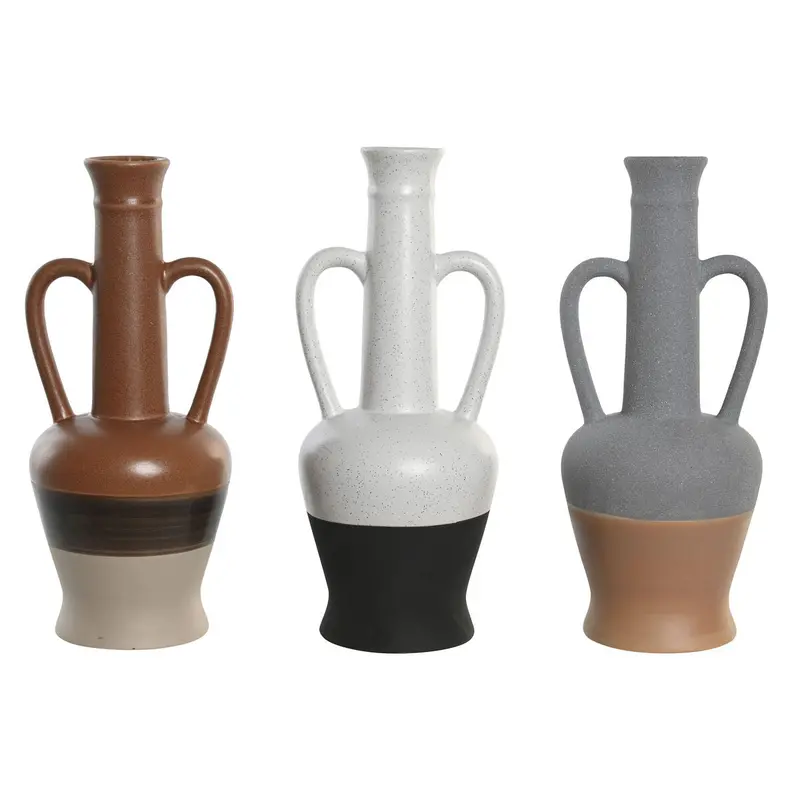 Vase Dkd Home Decor White Grey Terracotta Porcelain 12,7 X 12,5 X 30 Cm (3 Units) 1