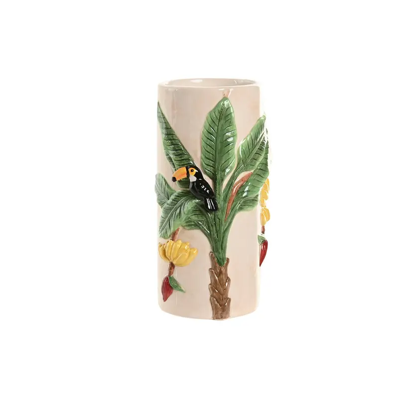 Vase Home Esprit Green Beige Ceramic Birds Tropical 12 X 12 X 22 Cm 1