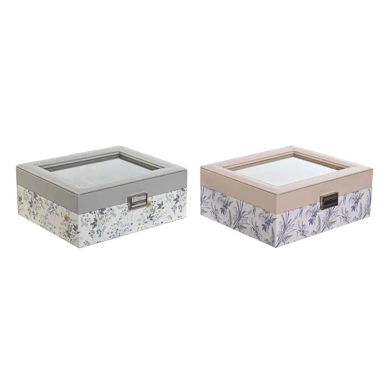 Watch Storage Box Dkd Home Decor White Grey Lilac Light Pink Pvc Crystal 22,5 X 19,5 X 9,5 Cm (2 Units) 1