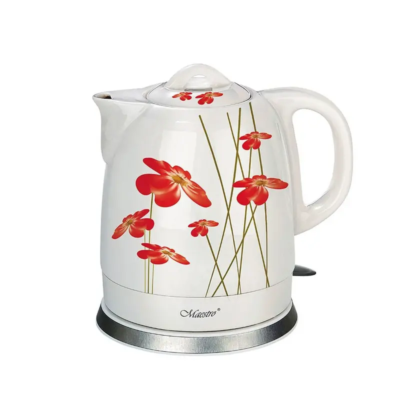 Water Kettle And Electric Teakettle Feel Maestro Mr-066 Red Flowers White Red Ceramic 1200 W 1,5 L 1