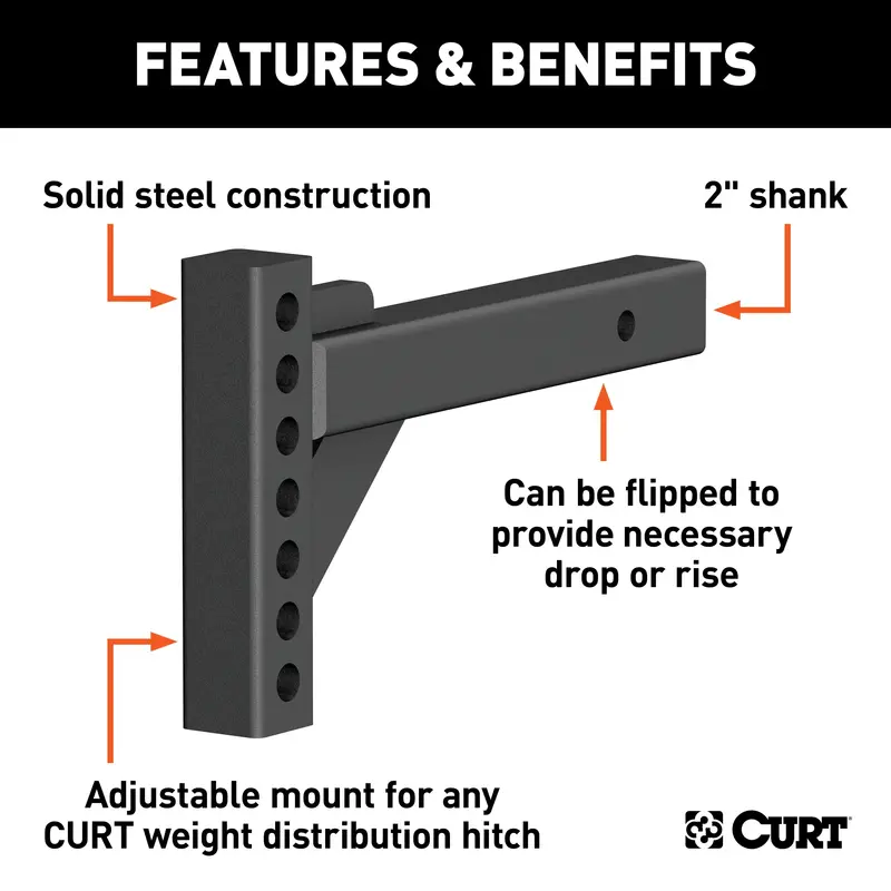 Curt 17102 Adjustable Weight Distribution Hitch Shank (2-Inch Receiver, 2-Inch Drop / 6-Inch Rise) 1