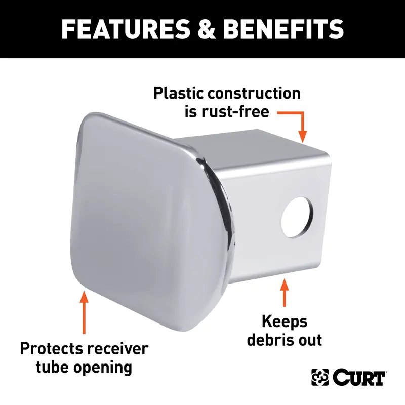 Curt 22171 Chrome-Plated Plastic Trailer Hitch Cover For 2-Inch Receivers 1