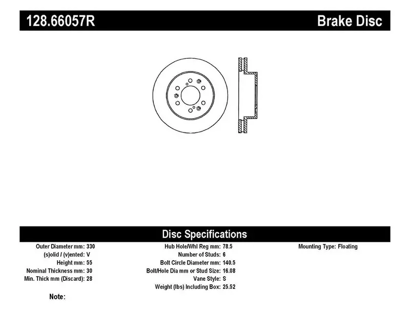 Stoptech 128.66057R Cross-Drilled Front Right Brake Rotor 1