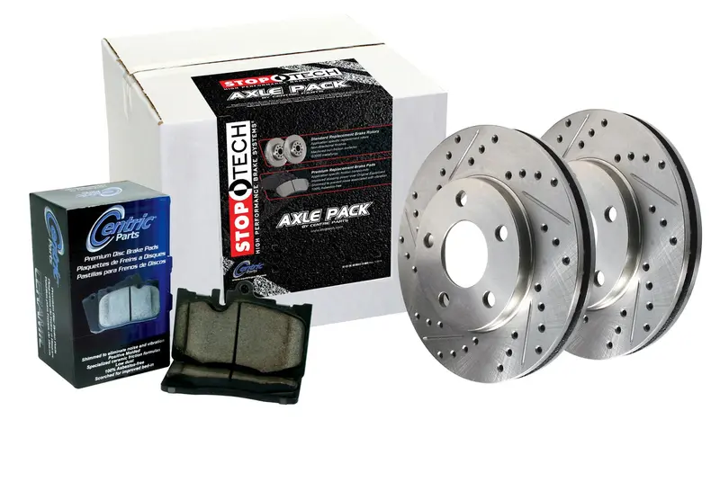 Stoptech 978.35022R Sport Rear Axle Pack – Slotted & Drilled Rotors With Brake Lines 1