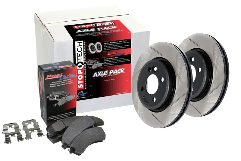 Stoptech Street Axle Brake Kit – Front Slotted Rotors And Performance Pads 1